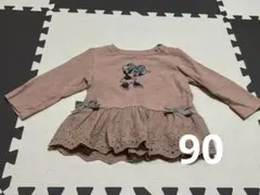 ミニーマウス刺繍ピンク長袖チュニック　春トップス