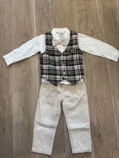 【美品！】フォーマルスーツ 90cm チェック柄 蝶ネクタイ付き