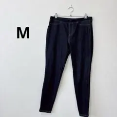 レギンスパンツ 【M】スキニー 紺 綿 高弾力 美脚 ストレッチ デニム風