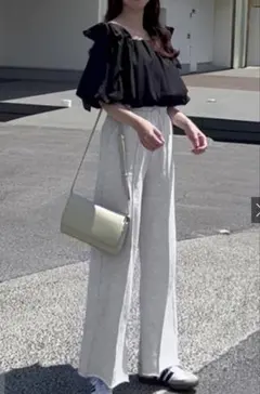 センターピンタックスウェットセミフレアパンツ[pm473] GRL