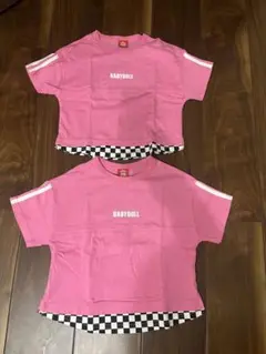 BABYDOLL ピンク Tシャツ 半袖 90cmと100cmチェック柄セット