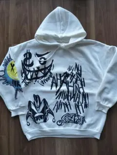 白 フード付きパーカー メンズLくらい 韓国系ファッション