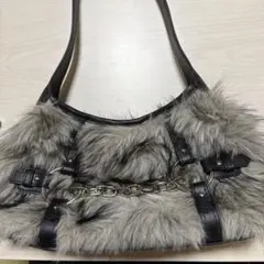 ファーショルダーバッグ チェーン付き グレー