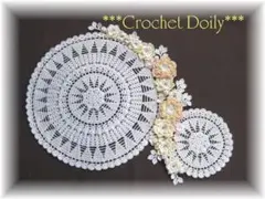 ＊＊＊立体花がたっぷりのドイリー連結＊＊生成り色57cm【220201REN】