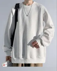 新品:エンボス加工 クルーネック スウェット ホワイト XXL