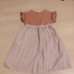 BEAMS mini ストライプ フリル袖 ワンピース 120