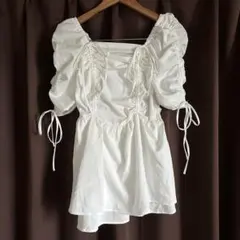 NICE CLAUP ドロストチュニックブラウスオフショルシャツ