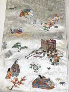 西陣織「招福千寿文」織物 細密刺繍 共箱 七福神 金富士 日本画 掛軸 掛け軸 西陣織「招福千寿文」織物 細密刺繍 共箱 七福神 金富士 日本画 掛軸