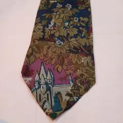 スタンガニーニ イタリア製生地 シルクネクタイ 総柄 絵画風 城