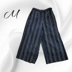 【極美品】イネド ワイドパンツ M ネイビー ストライプ 美シルエット