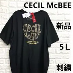 7r702 新品【5L】セシルマクビー　豹柄ロゴ 刺繍Tシャツ 黒