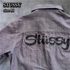 Vintage✨STUSSY 半袖ワークシャツ デニム バックロゴ刺繍 入手困難のサムネイル