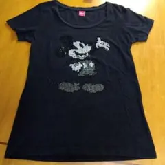 ミッキー半袖TシャツラインストーンM黒