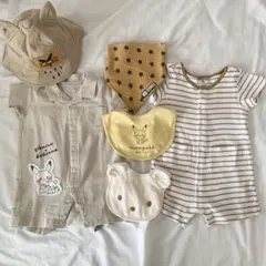 サイズ70★男の子セット　ベージュ　イエロー　ブラウン系　スタイ　ロンパース　夏