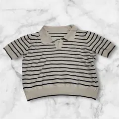 2303 美品　半袖ニット　襟付き　ボーダー