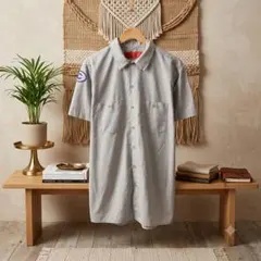 【Dickies】ディッキーズ 半袖ワークシャツワッペン グレーXLビッグサイズ