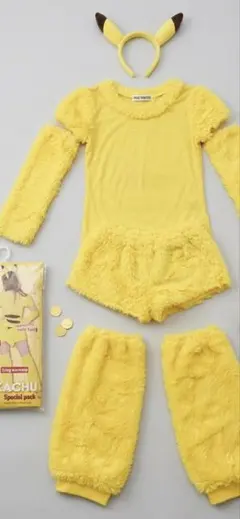 【大人用Mサイズ】ポケモン　ピカチュウ風　コスプレ 5点セット（尻尾ふわふわ