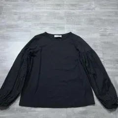 美品 ERMANNO カットソー ブラック レーススリーブ ブラック ブラウス 手洗い可能》スカラップレーススリーブカットソー/le.coeur blanc