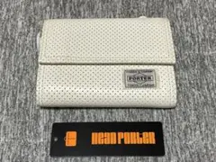 【美品　未使用】メンズ三つ折り財布　ヘッドポーター　マージ　白　革製　パンチング