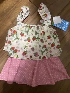 バースデイ 水着 ワンピース スカート フリル いちご 花 ピンク【80】新品