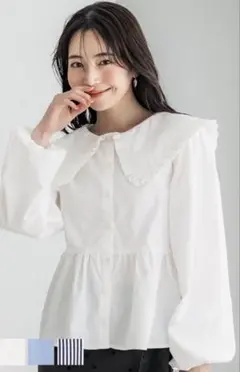 ホワイト フリル襟 バルーンスリーブ シャツ