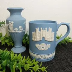 ウェッジウッド ジャスパーマグカップ＆ミニ花瓶 2点セット ブルー 英国製のサムネイル