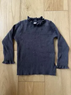 ダークグレー 長袖カットソー フリル襟