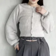 Mercuryduo ミニシャギーロングスリーブニットカーディガン GRY