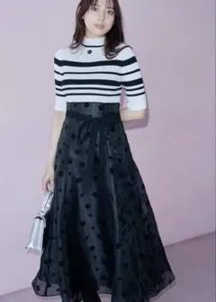 MARY QUANT】デイジーフロッキープリントドッキングニットワンピース M