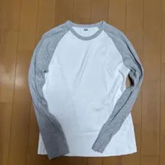 UNIQLO ホワイト/グレー リブ長袖T Mサイズ