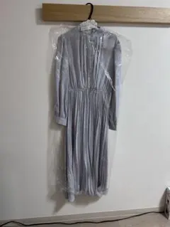 グレー 長袖 プリーツ ワンピース