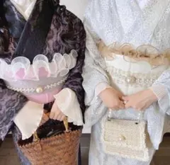 浴衣　和装　帯揚げ 帯飾り レース パール 花束　飾り　ギフト　白　卒業