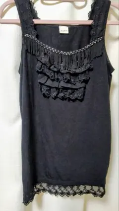 axes femme/アクシーズ　ファムフリル/レース・ビーズ・黒タンクトップM