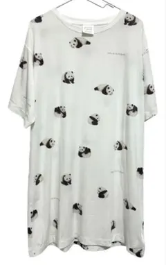 美品 ジェラートピケ パンダ柄 Tシャツ ワンピース オフホワイト ルームウェア