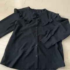 GU ジーユー　黒 フリル付きセーラー襟衿長袖シャツブラウス　L