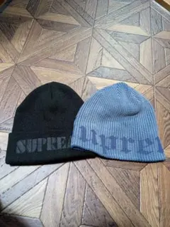 Supreme ニット帽 2点セット 黒 青