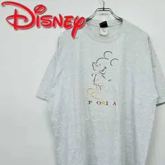 古着 90s USA製 ディズニー ミッキーマウス 刺繍ロゴ Tシャツ グレー