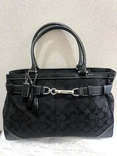 [訳あり] coach シグネチャー×レザー 　 　　ハンドバッグ　ブラック系