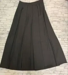 ロングスカート プリーツ フレア Aライン マキシ丈 体型カバー 上品 グレー