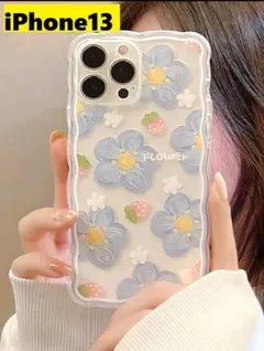 iPhone13★ウェーブエッジ　花柄　韓国　透明ケース　可愛すぎる