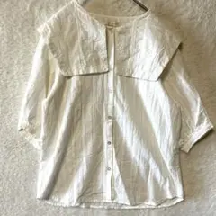 A G大きな襟付きホワイト五分袖シャツcotton100%かわいいフェミニン