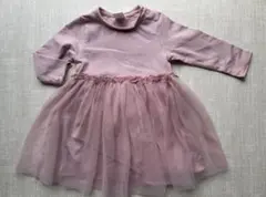 【サイズ70】エイチアンドエム ピンクチュールワンピース シフォン 長袖