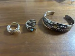 インディアンジュエリー　ブレスレット　バングル　フェザーリング　指輪　ターコイズ