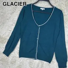 GLACIER 配色ライン カーディガン ブルーグリーン L レディース
