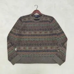 90S　ポロラルフローレン　フェアアイル柄　ラムウール　ニットセーター　Lサイズ