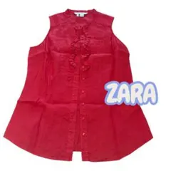 ZARA フリル付きノースリーブシャツ レッド