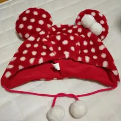 ミニーマウス 赤ドット ポンポン付き ファンキャップ