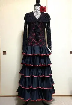 sekine セキネ 高級 社交ダンス 衣装 モダンドレス レース 黒赤 - メルカリ