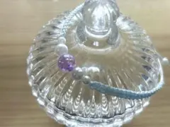 マクラメ編み 紫×水色のビーズブレスレット