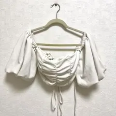 白 パフスリーブ クロップドトップ　水着
